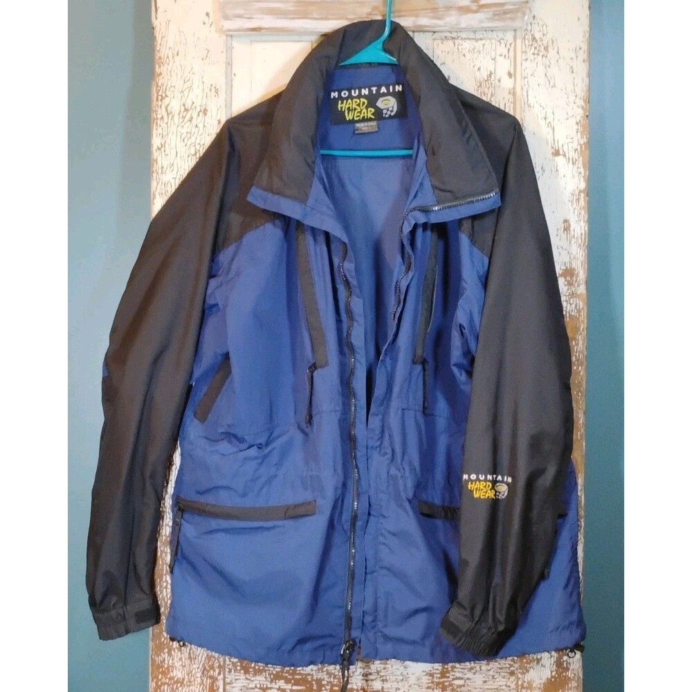 Mountain Hardwear Men's Windbreaker Jacket Blue Black L Hooded Zipped Pockets